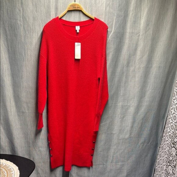 Tristan Dresses & Skirts - 🏁 Tristan Red Knit Sweater Dress with Button Accents size medium NWT
